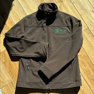 Brown Softshell Jacket with Green Embroidery
